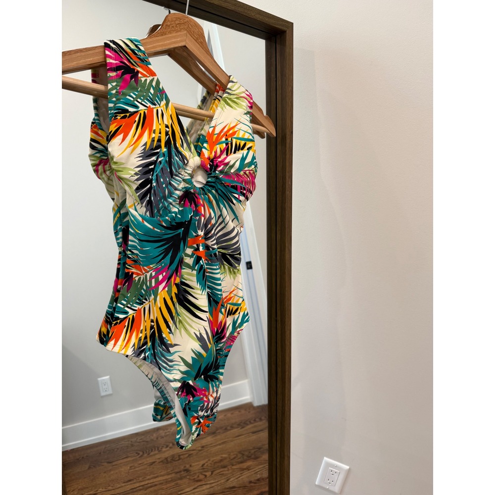 Shade Shore One Piece Swimsuit Tropical Print Halter Neck Tie Back Size M 8-10